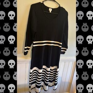 NWT Dressbarn Black & White Striped Ribbed Sweater Long Sleeve Knit Midi Dress